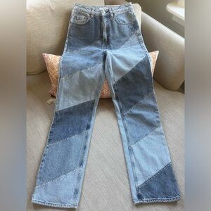 PacSun Two-Tone Patchwork Boyfriend Jeans - Light & Dark Blue